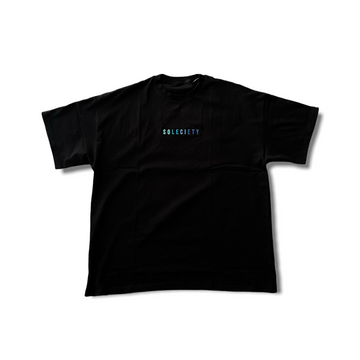 SOLECIETY EMBROIDERED BLUE FADE OVER SIZED TEE BLACK